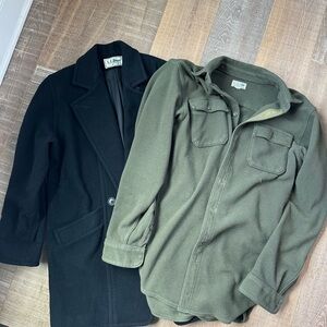 L.L. Bean Men's Black Pea Coat and Olive Fleece Jacket